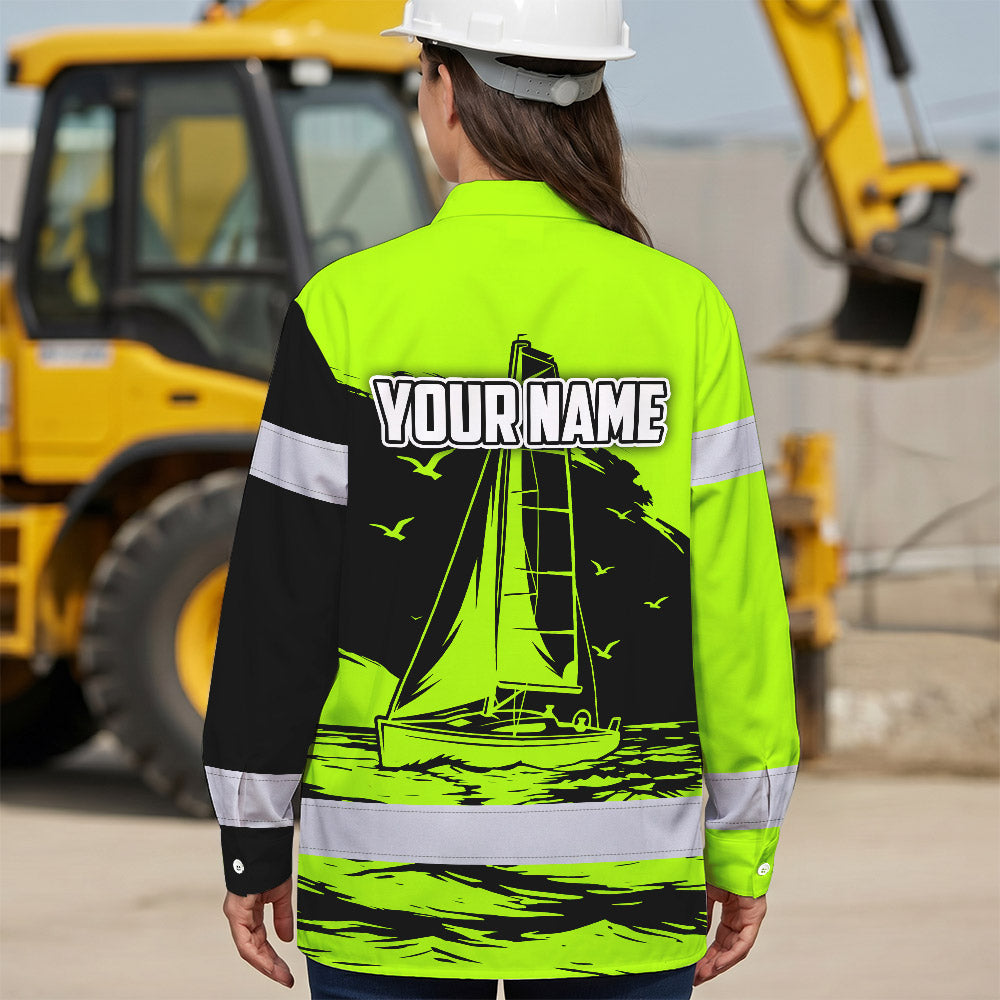Hi Vis Hawaiian Long Sleeve Shirt Reflective Tape Lime Neon Sea Boat Hi-Vis Long Sleeve Shirt