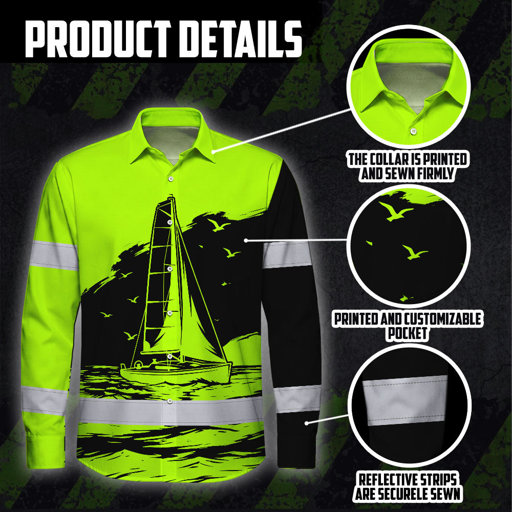 Hi Vis Hawaiian Long Sleeve Shirt Reflective Tape Lime Neon Sea Boat Hi-Vis Long Sleeve Shirt