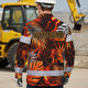 Hi Vis Hawaiian Long Sleeve Shirt Reflective Tape Orange Neon Leaves Hi-Vis Long Sleeve Shirt