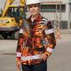 Hi Vis Hawaiian Long Sleeve Shirt Reflective Tape Orange Neon Leaves Hi-Vis Long Sleeve Shirt