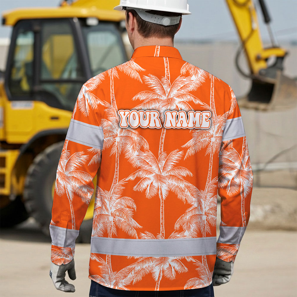 Hi Vis Hawaiian Long Sleeve Shirt Reflective Tape Orange Neon White Tree Hi-Vis Long Sleeve Shirt