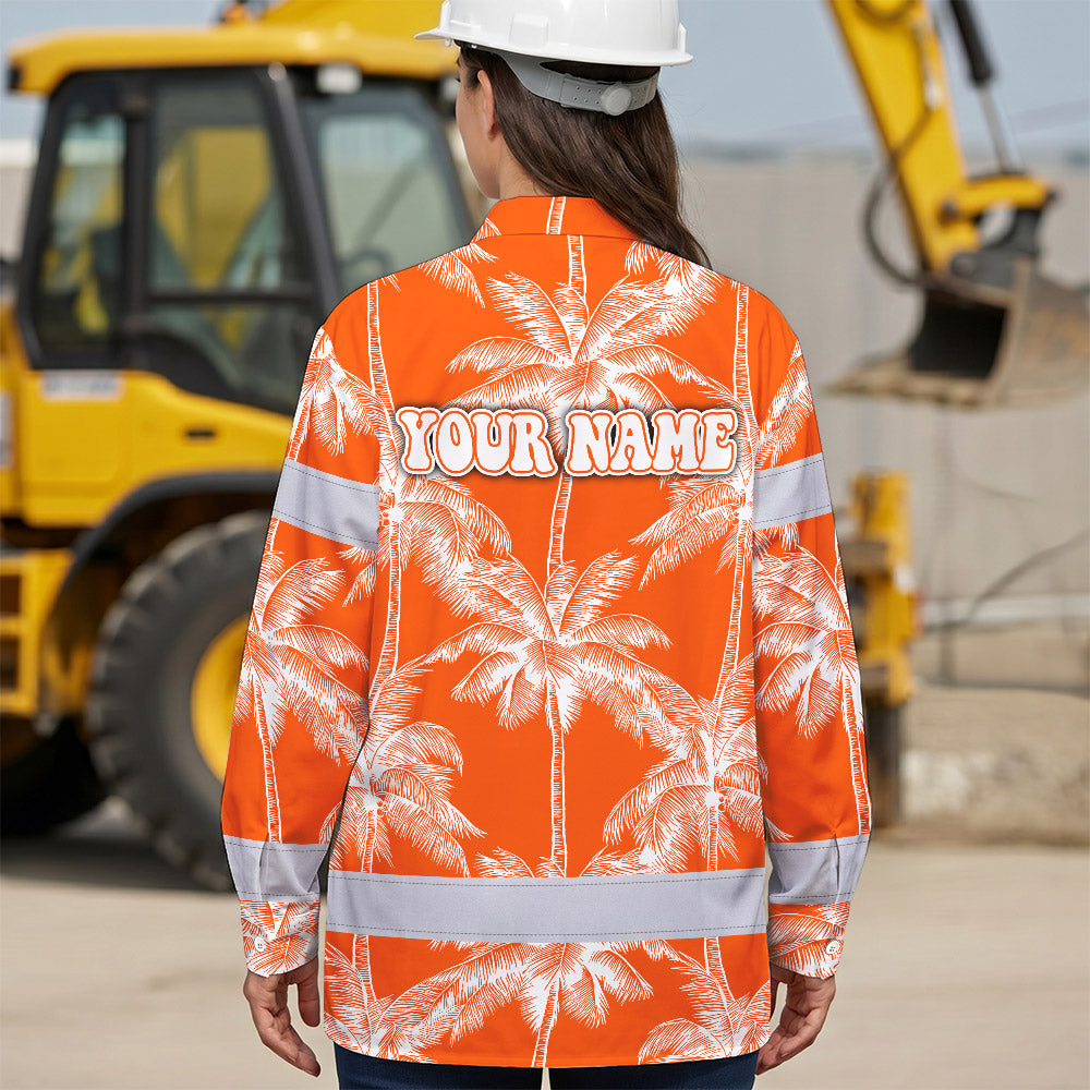 Hi Vis Hawaiian Long Sleeve Shirt Reflective Tape Orange Neon White Tree Hi-Vis Long Sleeve Shirt