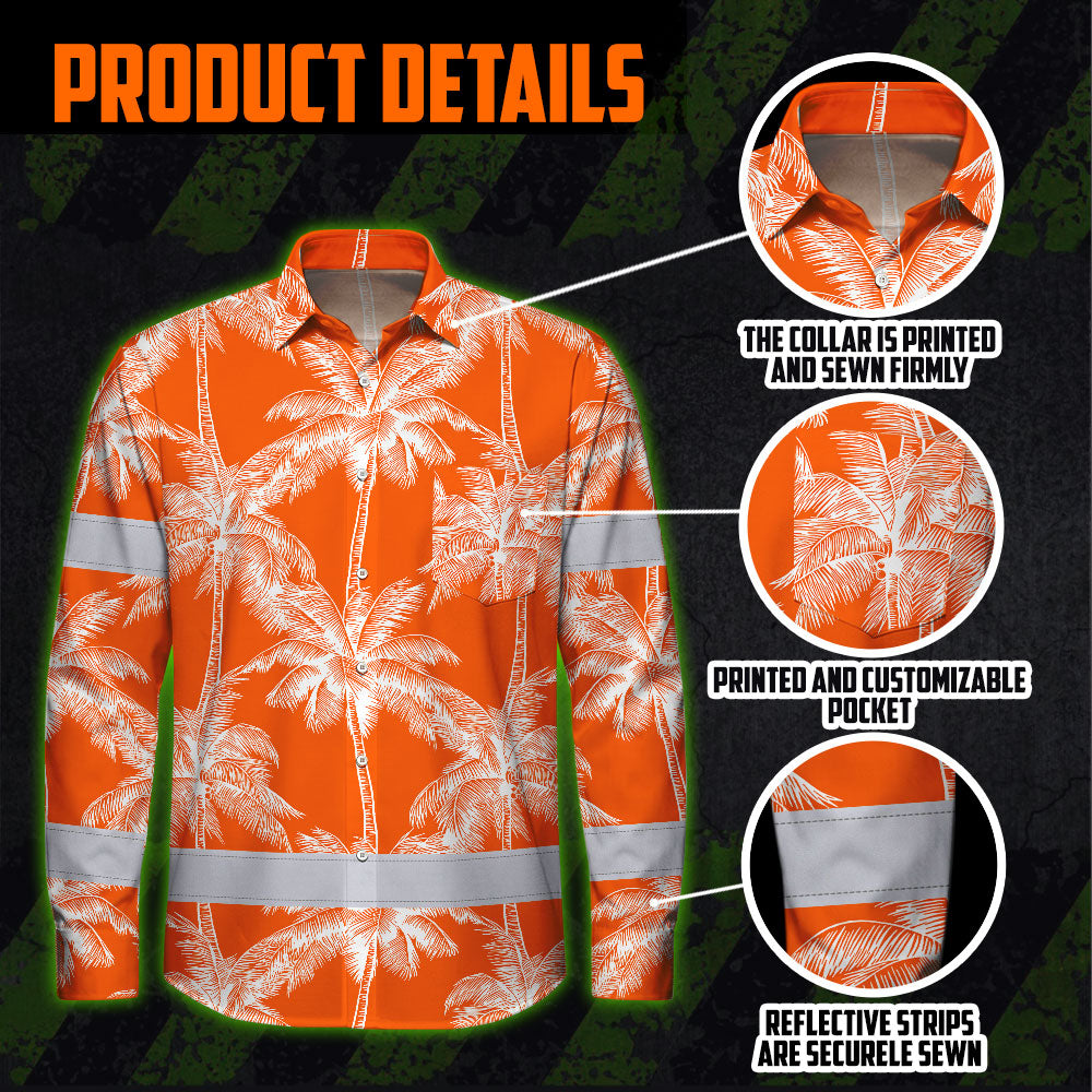 Hi Vis Hawaiian Long Sleeve Shirt Reflective Tape Orange Neon White Tree Hi-Vis Long Sleeve Shirt