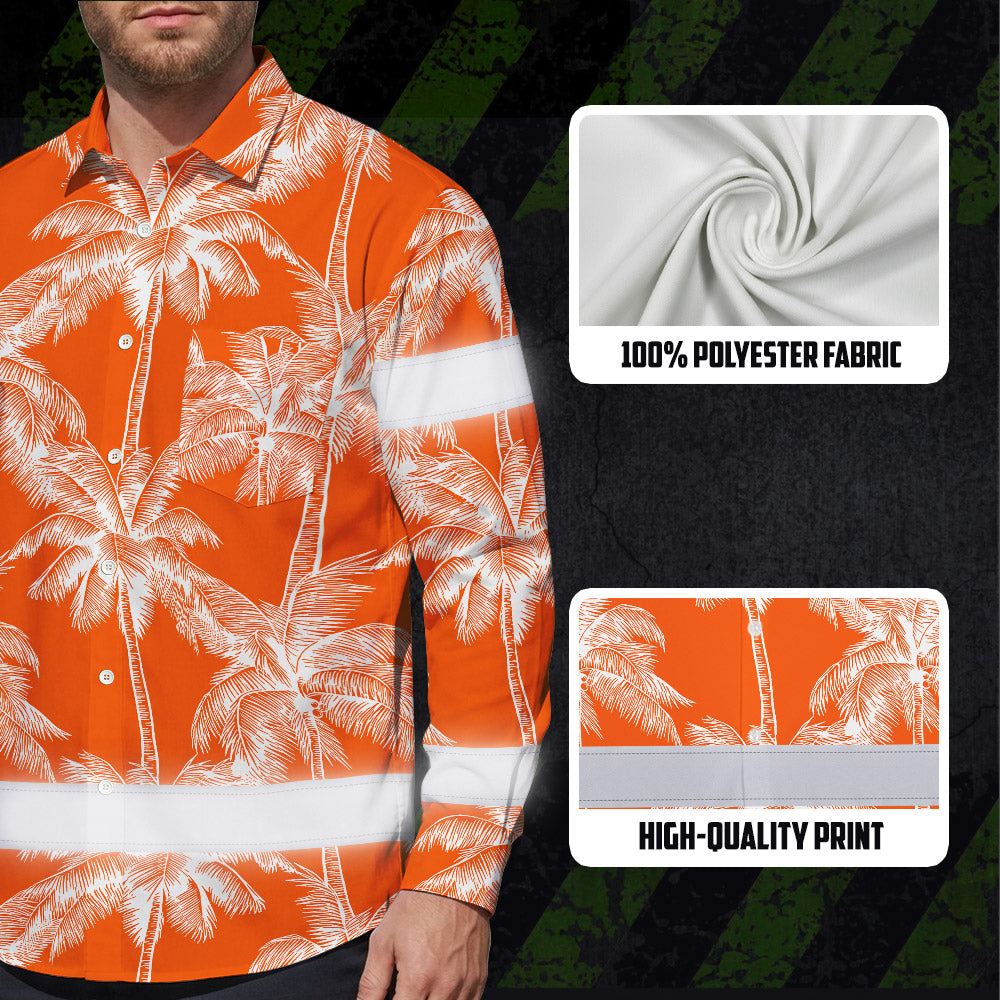 Hi Vis Hawaiian Long Sleeve Shirt Reflective Tape Orange Neon White Tree Hi-Vis Long Sleeve Shirt