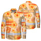 Hi Vis Hawaiian Long Sleeve Shirt Reflective Tape Orange Pastel Flower Hi-Vis Long Sleeve Shirt