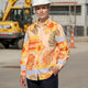 Hi Vis Hawaiian Long Sleeve Shirt Reflective Tape Orange Pastel Flower Hi-Vis Long Sleeve Shirt