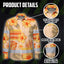 Hi Vis Hawaiian Long Sleeve Shirt Reflective Tape Orange Pastel Flower Hi-Vis Long Sleeve Shirt