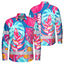 Hi Vis Hawaiian Long Sleeve Shirt Reflective Tape Pink Blue Flower Hi-Vis Long Sleeve Shirt
