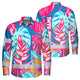 Hi Vis Hawaiian Long Sleeve Shirt Reflective Tape Pink Blue Flower Hi-Vis Long Sleeve Shirt