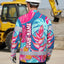 Hi Vis Hawaiian Long Sleeve Shirt Reflective Tape Pink Blue Flower Hi-Vis Long Sleeve Shirt