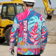 Hi Vis Hawaiian Long Sleeve Shirt Reflective Tape Pink Blue Flower Hi-Vis Long Sleeve Shirt