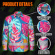 Hi Vis Hawaiian Long Sleeve Shirt Reflective Tape Pink Blue Flower Hi-Vis Long Sleeve Shirt