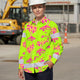 Hi Vis Hawaiian Long Sleeve Shirt Reflective Tape Pink Yellow Coconut Tree Hi-Vis Long Sleeve Shirt