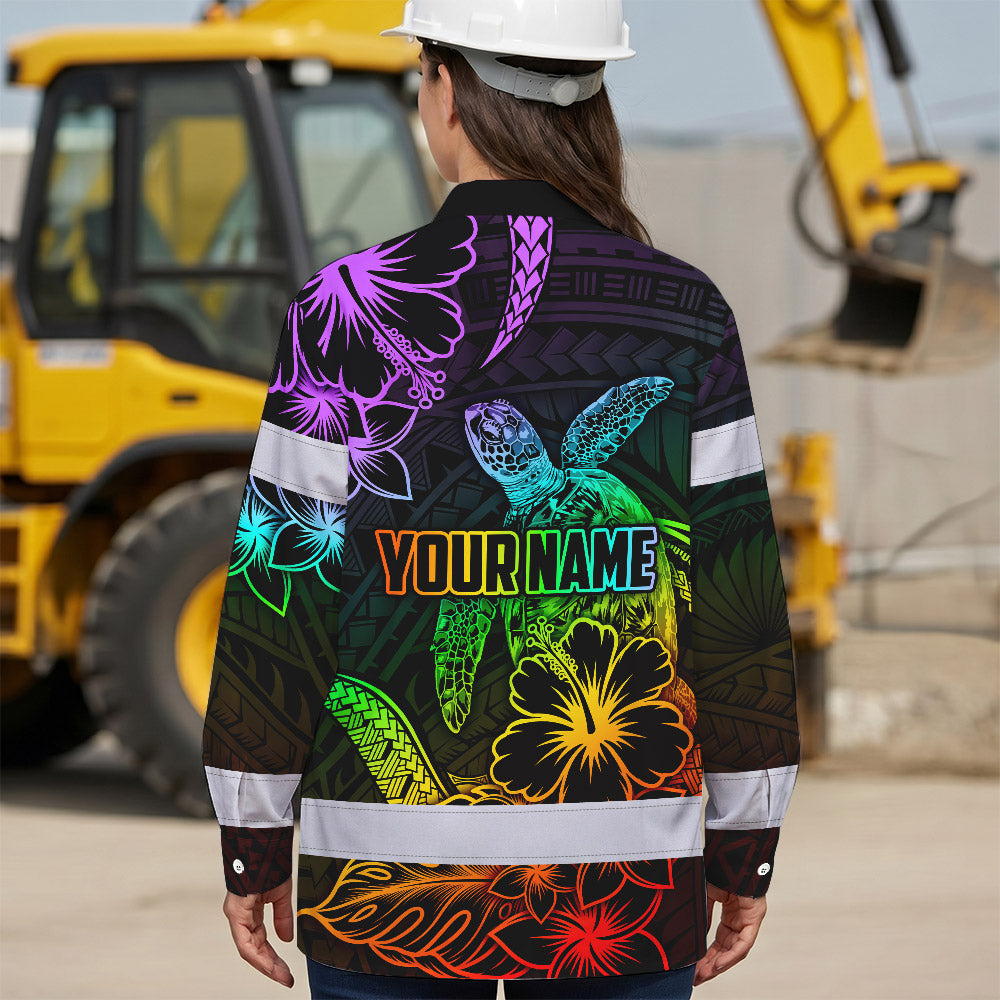 Hi Vis Hawaiian Long Sleeve Shirt Reflective Tape Rainbow Turtle Sea Hi-Vis Long Sleeve Shirt