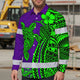 Hi Vis Hawaiian Long Sleeve Shirt Reflective Tape Violet Green Neon Polynesian Hi-Vis Long Sleeve Shirt