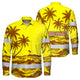Hi Vis Hawaiian Long Sleeve Shirt Reflective Tape Yellow Neon Coconut Tree Hi-Vis Long Sleeve Shirt