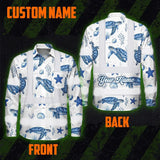 Hi Vis Hawaiian Long Sleeve Shirt Reflective Tapes Blue Flowers Turtle 2 Custom Name Safety Workwear For Workers, Truckers, Operators, Company
