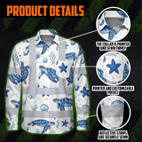 Hi Vis Hawaiian Long Sleeve Shirt Reflective Tapes Blue Flowers Turtle 2 Custom Name Safety Workwear For Workers, Truckers, Operators, Company