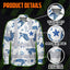 Hi Vis Hawaiian Long Sleeve Shirt Reflective Tapes Blue Flowers Turtle 2 Hi-Vis Long Sleeve Shirt