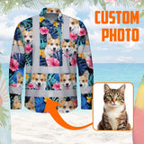 Hi Vis Hawaiian Long Sleeve Shirt Reflective Tapes Blue Pink Flowers Custom Name And Image Safety Workwear For Workers, Truckers, Operators, Company, Pet Lovers