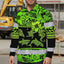 Hi Vis Hawaiian Long Sleeve Shirt Reflective Tapes Green Neon Hi-Vis Long Sleeve Shirt