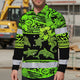 Hi Vis Hawaiian Long Sleeve Shirt Reflective Tapes Green Neon Hi-Vis Long Sleeve Shirt