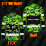 Hi Vis Hawaiian Long Sleeve Shirt Reflective Tapes Green Neon Hawaiian Polynesian Tribal Custom Name Safety Workwear For Workers, Truckers, Operators