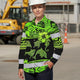 Hi Vis Hawaiian Long Sleeve Shirt Reflective Tapes Green Neon Hi-Vis Long Sleeve Shirt