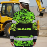 Hi Vis Hawaiian Long Sleeve Shirt Reflective Tapes Green Neon Hawaiian Polynesian Tribal Custom Name Safety Workwear For Workers, Truckers, Operators