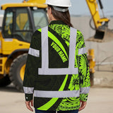 Hi Vis Hawaiian Long Sleeve Shirt Reflective Tapes Hawaiian Polynesian Tribal Custom Name Safety Workwear For Workers, Truckers, Operators