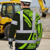 Hi Vis Hawaiian Long Sleeve Shirt Reflective Tapes Hawaiian Polynesian Tribal Custom Name Safety Workwear For Workers, Truckers, Operators