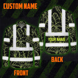 Hi Vis Hawaiian Long Sleeve Shirt Reflective Tapes Lime Neon Flowers Custom Name Safety Workwear For Workers, Truckers, Operators