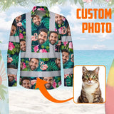 Hi Vis Hawaiian Long Sleeve Shirt Reflective Tapes Pink And Green 2 Custom Name And Photo Safety Workwear For Workers, Truckers, Operators