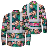 Hi Vis Hawaiian Long Sleeve Shirt Reflective Tapes Pink And Green 2 Custom Name And Photo Safety Workwear For Workers, Truckers, Operators