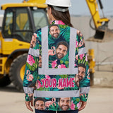 Hi Vis Hawaiian Long Sleeve Shirt Reflective Tapes Pink And Green 2 Custom Name And Photo Safety Workwear For Workers, Truckers, Operators
