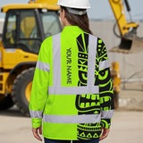 Hi Vis Hawaiian Long Sleeve Shirt Reflective Tapes TiKi Hawaiian Polynesian Tribal Custom Name Safety Workwear For Workers, Truckers, Operators