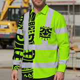 Hi Vis Hawaiian Long Sleeve Shirt Reflective Tapes TiKi Hawaiian Polynesian Tribal Custom Name Safety Workwear For Workers, Truckers, Operators