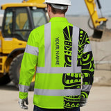 Hi Vis Hawaiian Long Sleeve Shirt Reflective Tapes TiKi Hawaiian Polynesian Tribal Custom Name Safety Workwear For Workers, Truckers, Operators