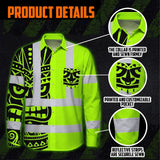 Hi Vis Hawaiian Long Sleeve Shirt Reflective Tapes TiKi Hawaiian Polynesian Tribal Custom Name Safety Workwear For Workers, Truckers, Operators