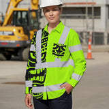 Hi Vis Hawaiian Long Sleeve Shirt Reflective Tapes TiKi Hawaiian Polynesian Tribal Custom Name Safety Workwear For Workers, Truckers, Operators