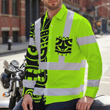 Hi Vis Hawaiian Long Sleeve Shirt Reflective Tapes TiKi Hawaiian Polynesian Tribal Custom Name Safety Workwear For Workers, Truckers, Operators