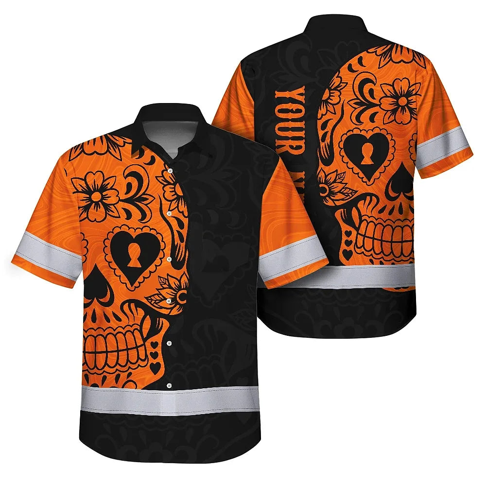 Hi Vis Hawaiian Shirt American Flag Neon Purple Reflective High Visibility Custom Name Safety Workwear