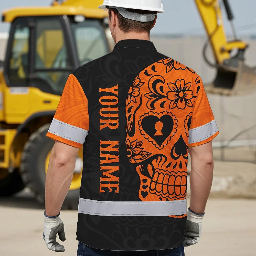 Hi Vis Hawaiian Shirt American Flag Neon Purple Reflective High Visibility Custom Name Safety Workwear