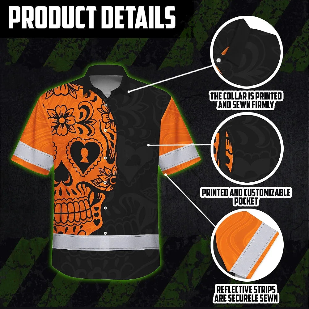 Hi Vis Hawaiian Shirt American Flag Neon Purple Reflective High Visibility Custom Name Safety Workwear