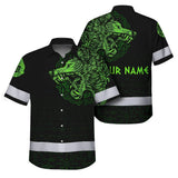 Hi Vis Hawaiian Shirt Black Reflective Green Neon Wolf Viking Symbol Custom Name