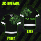 Hi Vis Hawaiian Shirt Black Reflective Green Neon Wolf Viking Symbol Custom Name