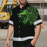 Hi Vis Hawaiian Shirt Black Reflective Green Neon Wolf Viking Symbol Custom Name