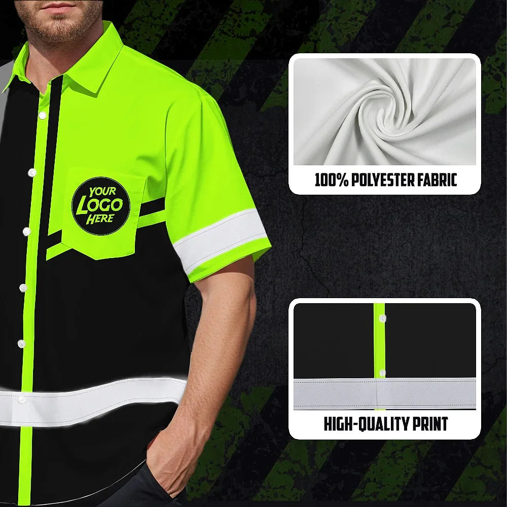 Hi Vis Hawaiian Shirt Company Uniforms Reflective Black Green Neon Custom Name And Logo
