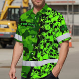 Hi Vis Hawaiian Shirt Custom Name, Pattern Skull Camo Reflective Safety Workwear For Workers, Runners, Truckers, Skull Lovers