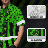 Hi Vis Hawaiian Shirt Custom Name, Pattern Skull Camo Reflective Safety Workwear For Workers, Runners, Truckers, Skull Lovers